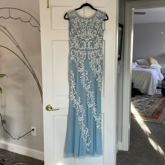 Aidan Mattox | Dresses | Aidan Mattox Baby Blue W White Embroidery Pearls  Sleeveless Gown Size | Poshmark